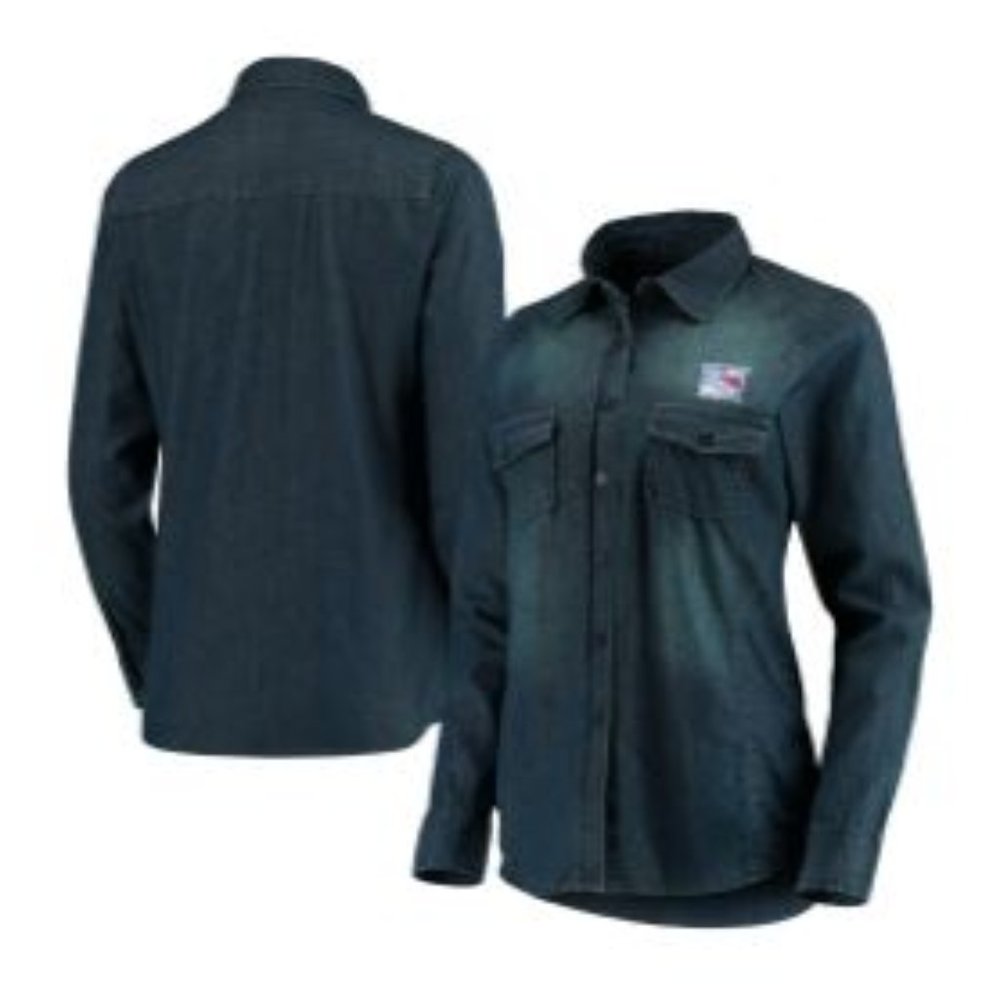 New York Rangers NHL Antigua Women's Long Sleeve Button-Up Shirt NWT